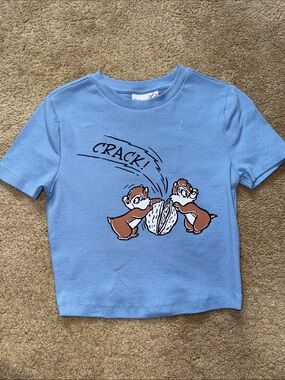 Disney Light Blue Short-Sleeve Tee with Chipmunks Crack Graphic